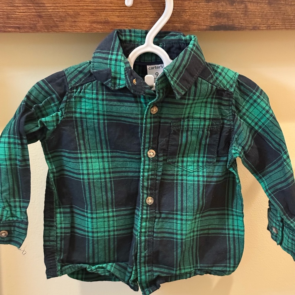 Carter's Baby Boy Green Plaid Shirt Size 9 Months